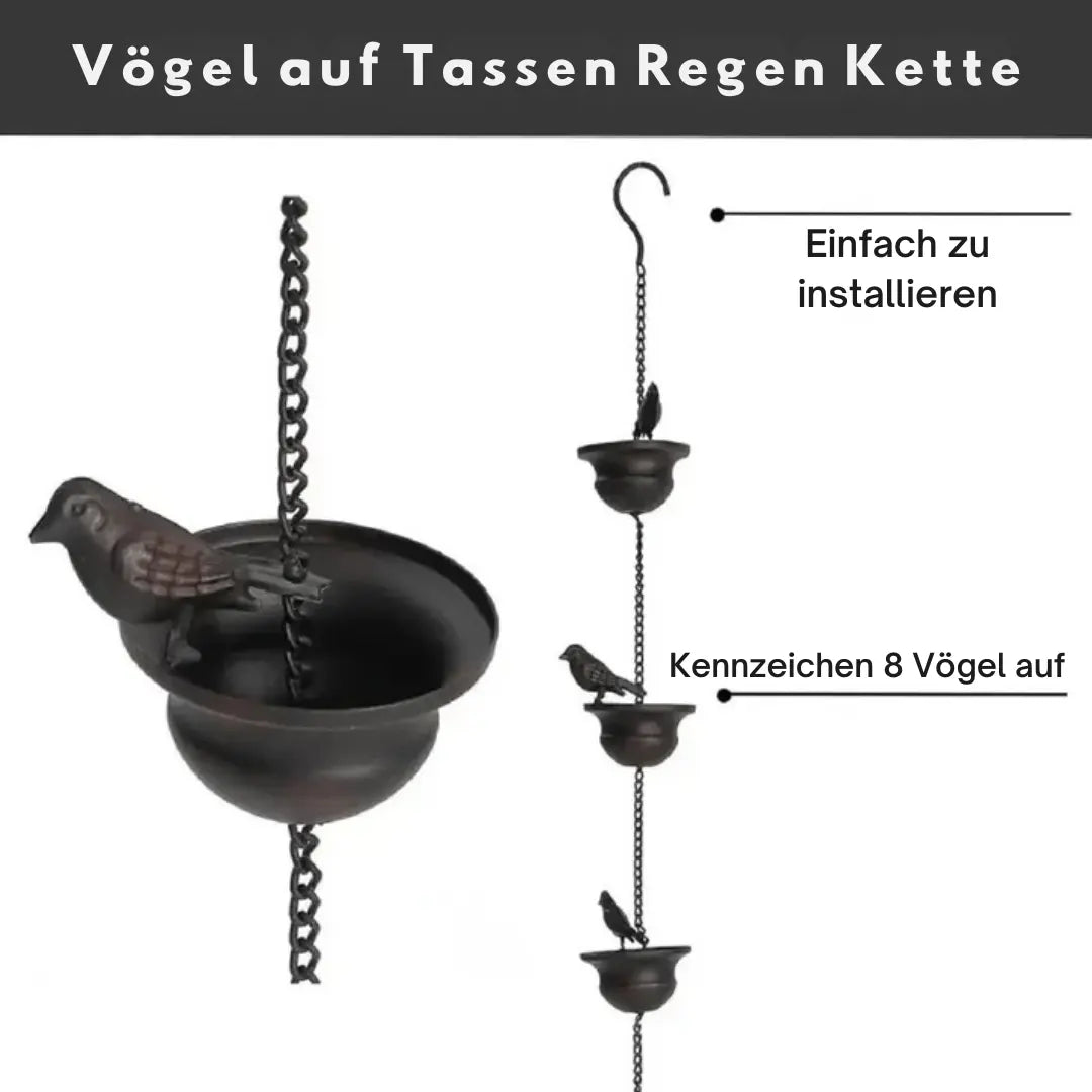 Regenkette 120cm mit 8 Schalen - Gartendekoration aus rostfreiem Eisen