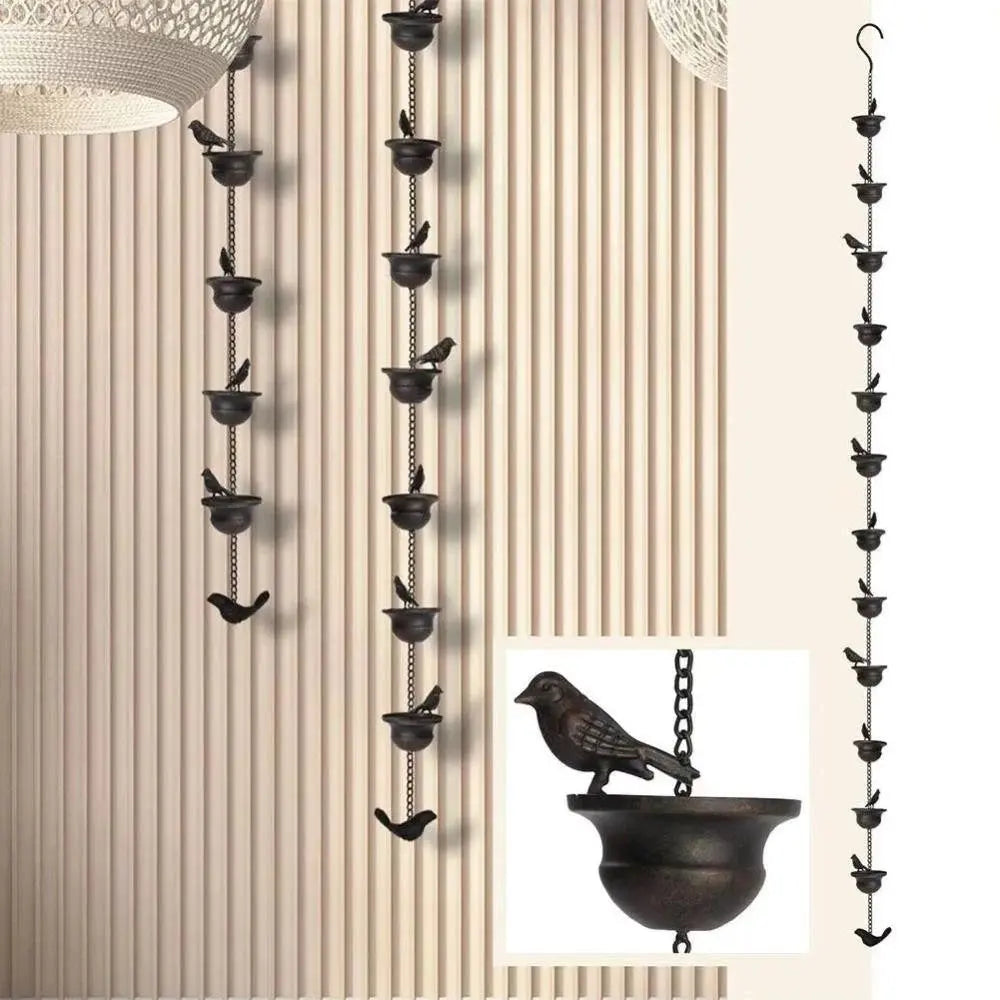 Regenkette 120cm mit 8 Schalen - Gartendekoration aus rostfreiem Eisen