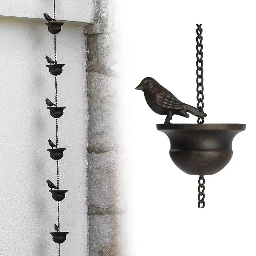 Regenkette 120cm mit 8 Schalen - Gartendekoration aus rostfreiem Eisen