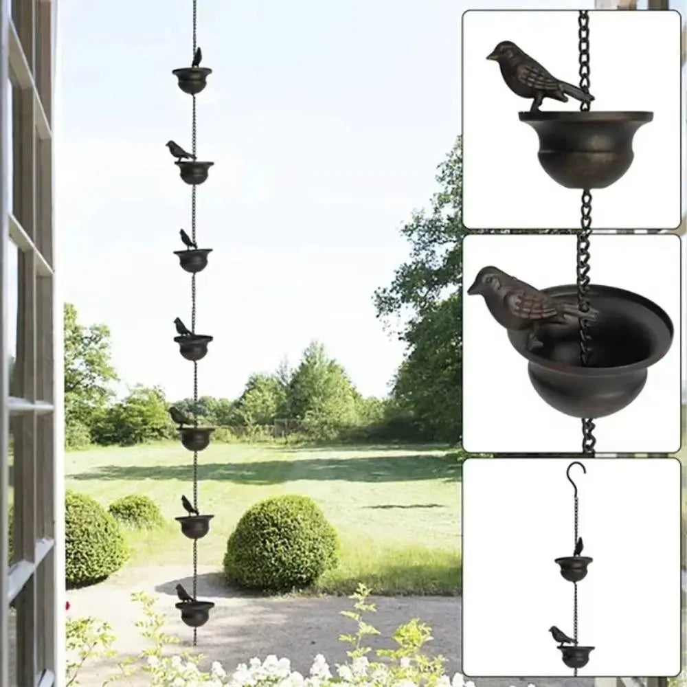 Regenkette 120cm mit 8 Schalen - Gartendekoration aus rostfreiem Eisen