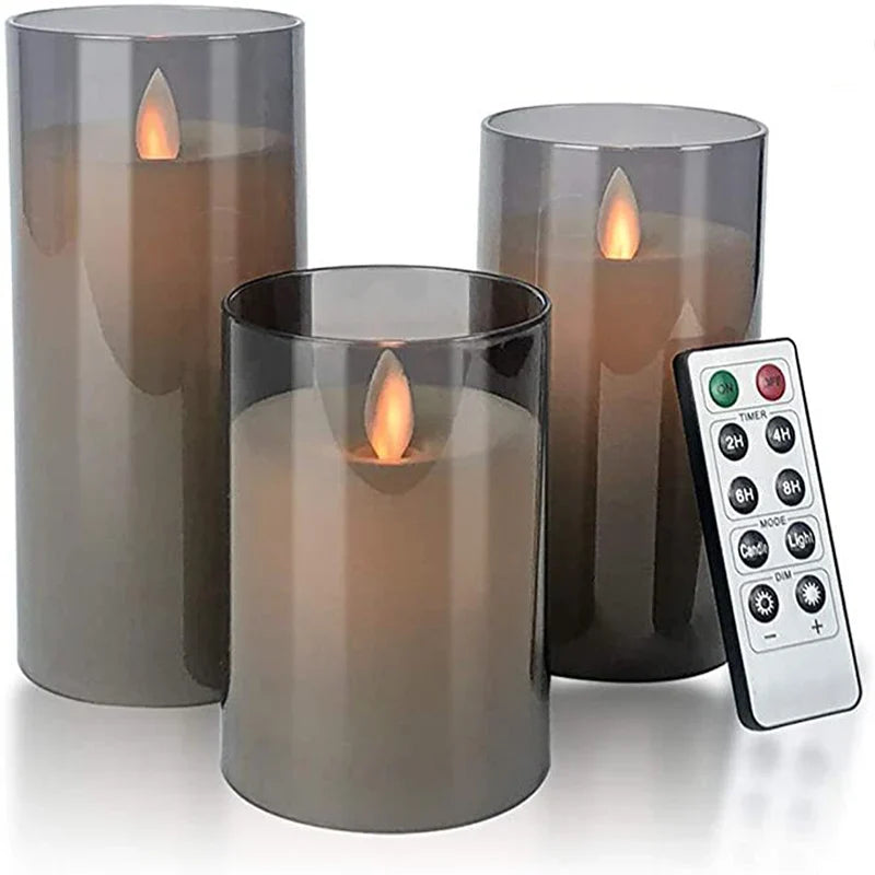 LED Kerzen Set mit Glas Zylinder – Flackernd mit Fernbedienung