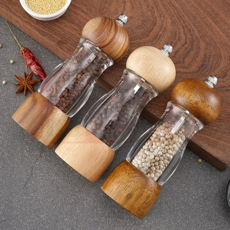 und Pfeffermühlen-Set aus Holz und Glas für die Küche