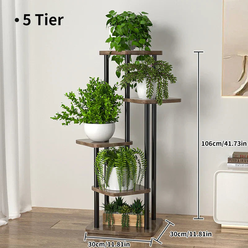 Pflanzenregal 5 Ebenen Metall Holz platzsparend vertikal Blumenständer