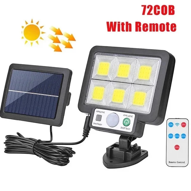 Solar Außenleuchte mit Bewegungsmelder – 72 COB LEDs & Fernbedienung