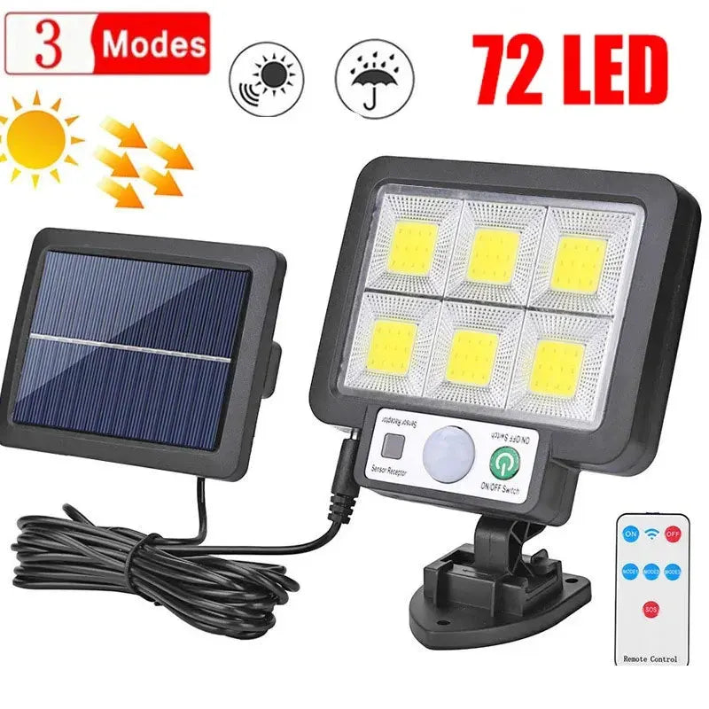 Solar Außenleuchte mit Bewegungsmelder – 72 COB LEDs & Fernbedienung