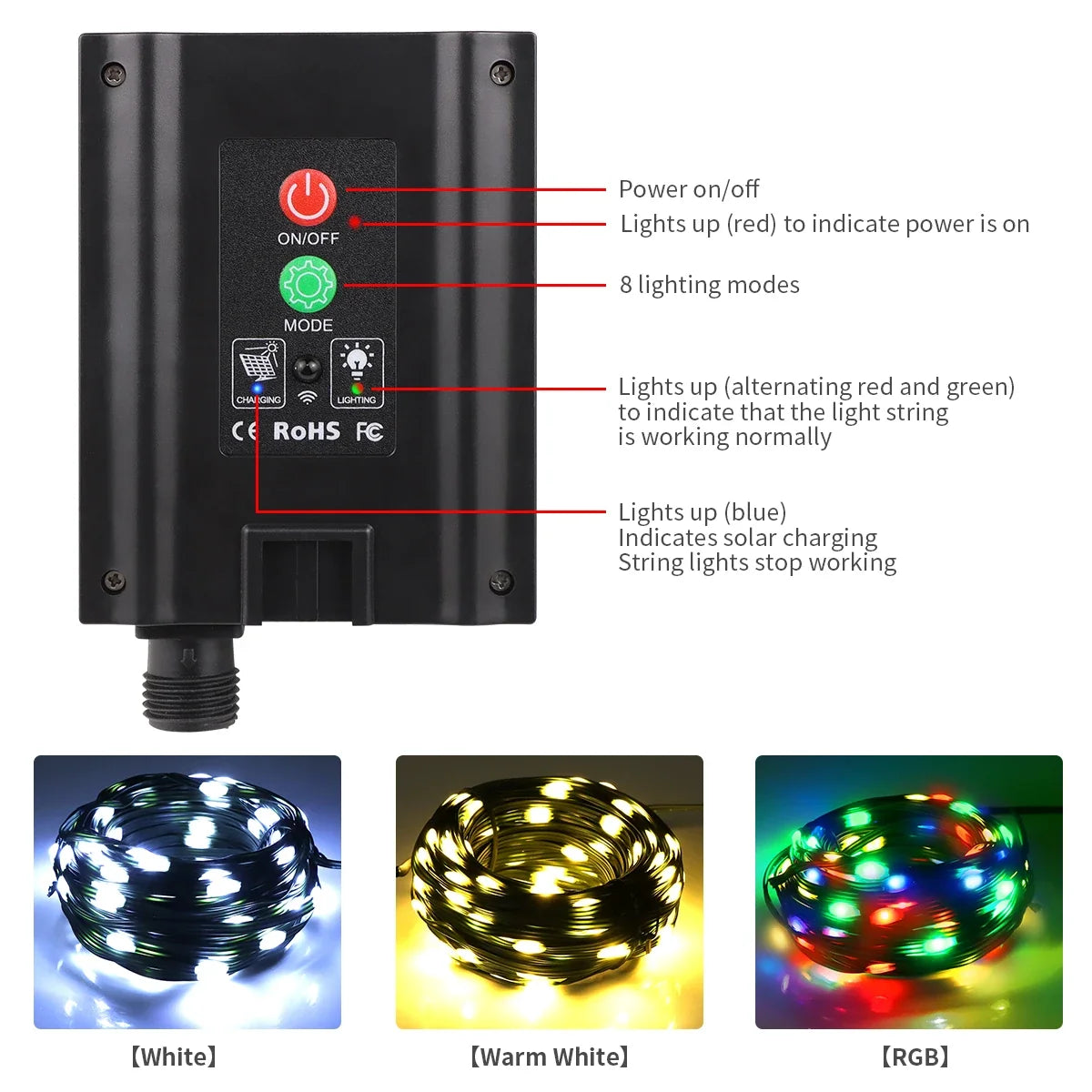 Solar Lichterkette 100M – 800 LEDs mit Fernbedienung & 8 Modi