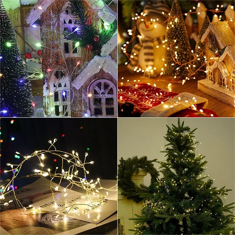 Cluster LED-Lichterkette Silberdraht warmweiß kaltweiß IP44 wasserdicht