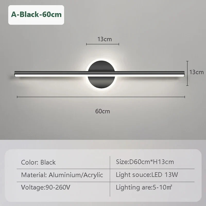 LED Wandleuchte Schwarz Gold – Spiegelleuchte 40/60/80 cm