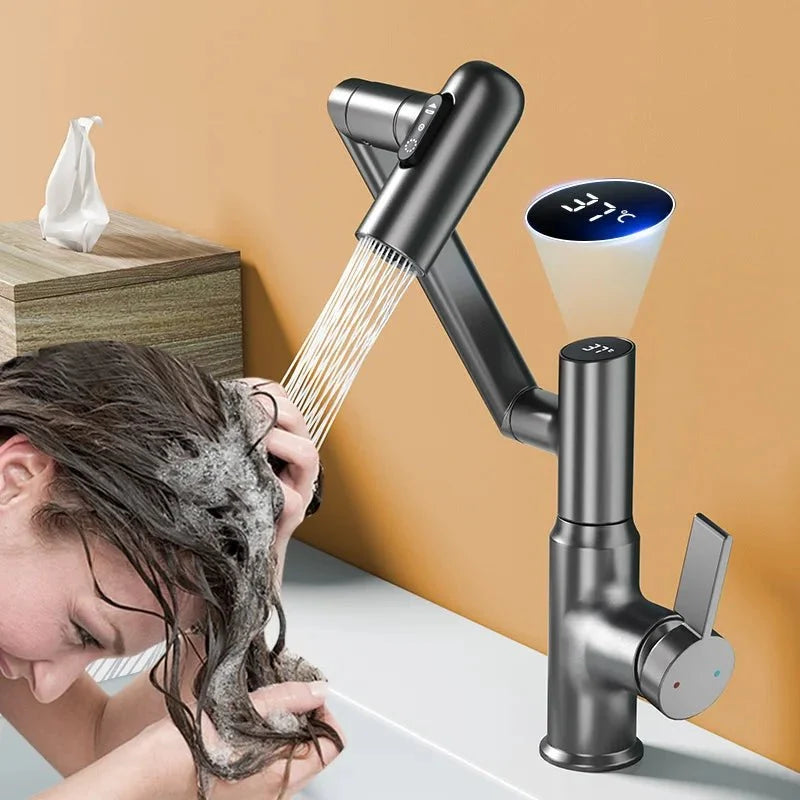 Wasserarmatur mit LED-Temperaturanzeige und 360° Schwenkarm