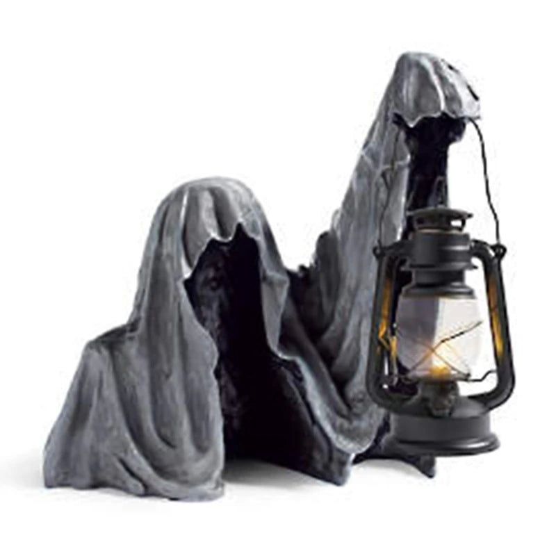 Halloween Sensenmann Figur mit Laterne aus Harz – Wetterfeste Gartendekoration