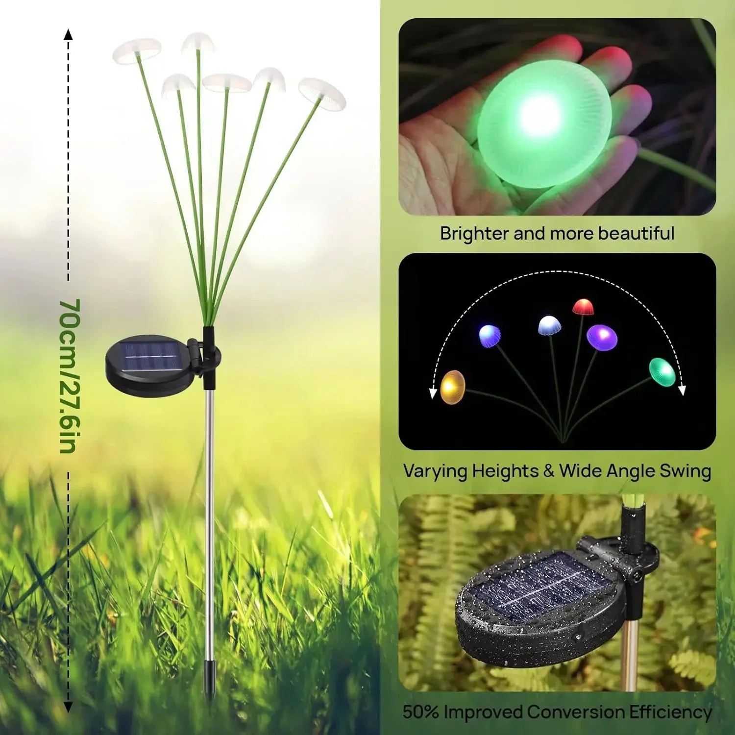 Gartenleuchten 2er Set 70cm - Pilzleuchten mit beweglichen LEDs