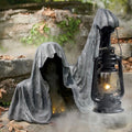 Halloween Sensenmann Figur mit Laterne aus Harz – Wetterfeste Gartendekoration