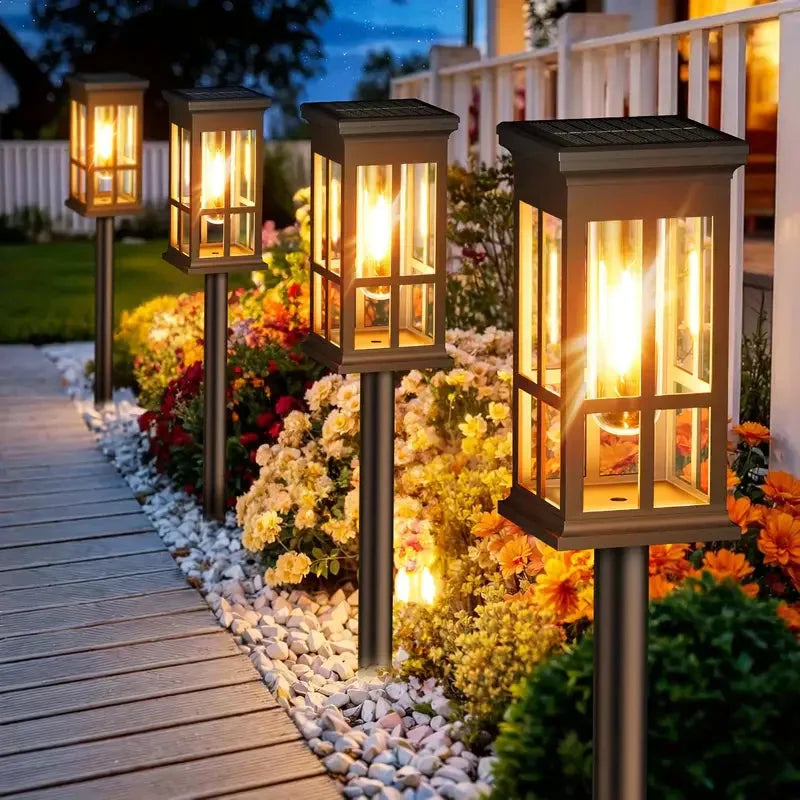 Wegeleuchten Laterne 2er Set - LED Gartenbeleuchtung mit Erdspieß