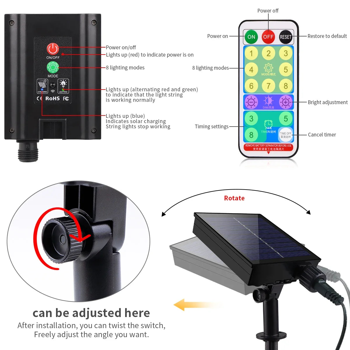 Solar Lichterkette 100M – 800 LEDs mit Fernbedienung & 8 Modi