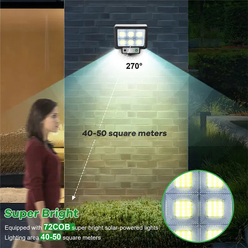 Solar Außenleuchte mit Bewegungsmelder – 72 COB LEDs & Fernbedienung