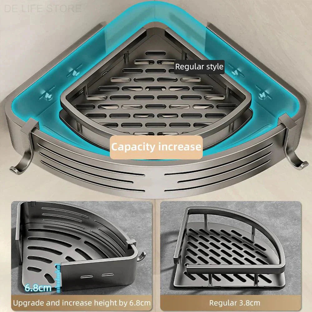 Duschregal Eckregal ohne Bohren 2er-Set mit Haken Aluminium