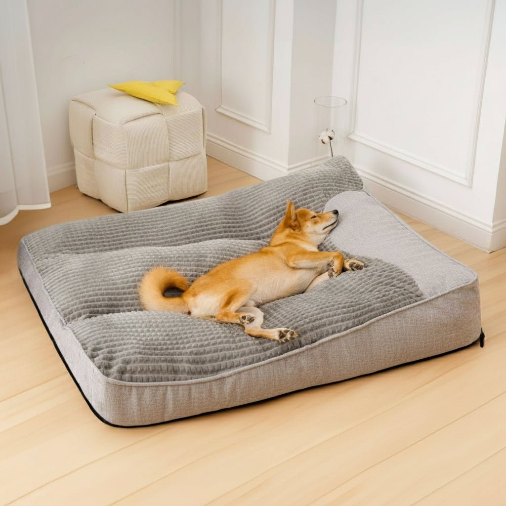 Orthopädisches Hundebett mit Nackenstütze – kratzfest und waschbar