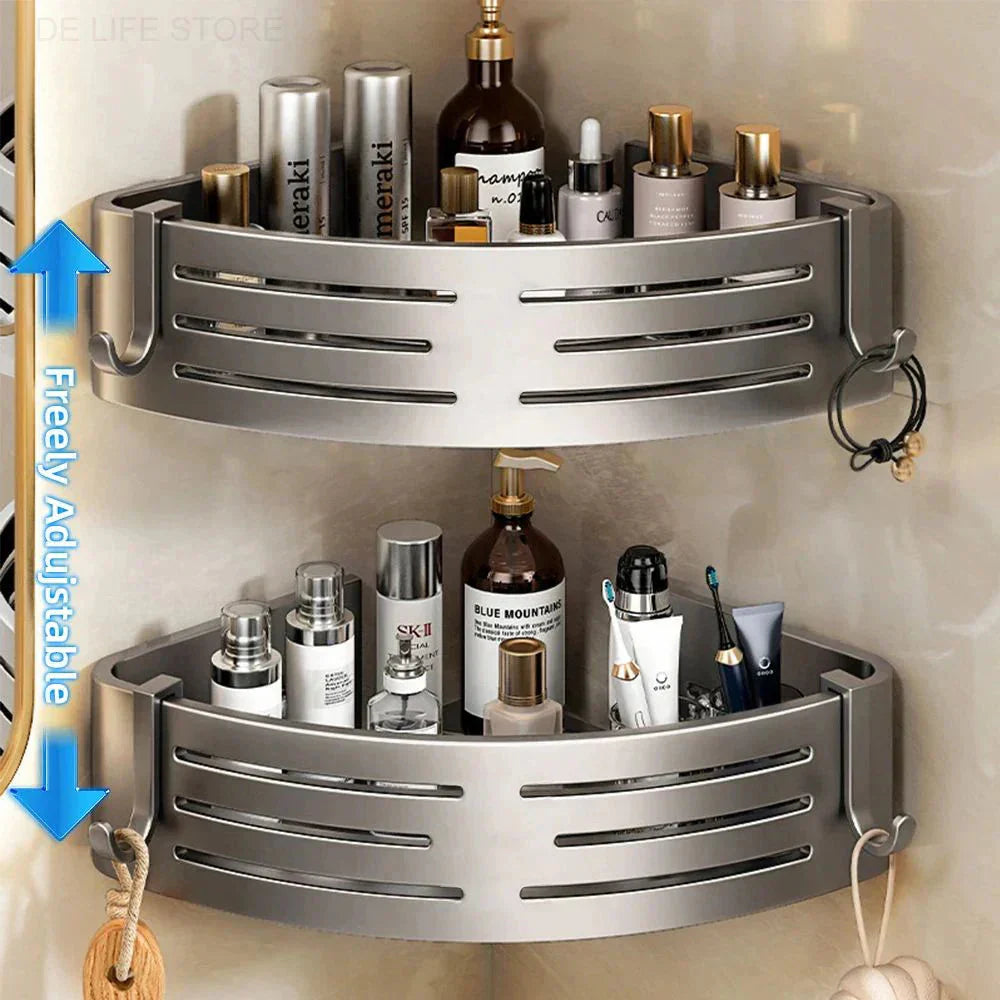 Duschregal Eckregal ohne Bohren 2er-Set mit Haken Aluminium