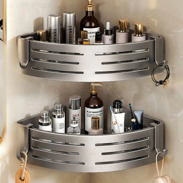 Duscheckregal ohne Bohren – verstellbares Aluminium-Eckregal 2er-Set