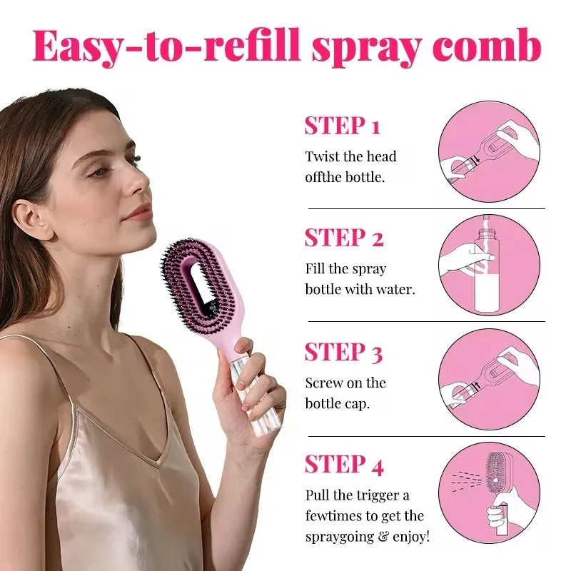 2-in-1 Haarbürste mit Sprühnebel – Sanftes Entwirren & Frizz-Kontrolle