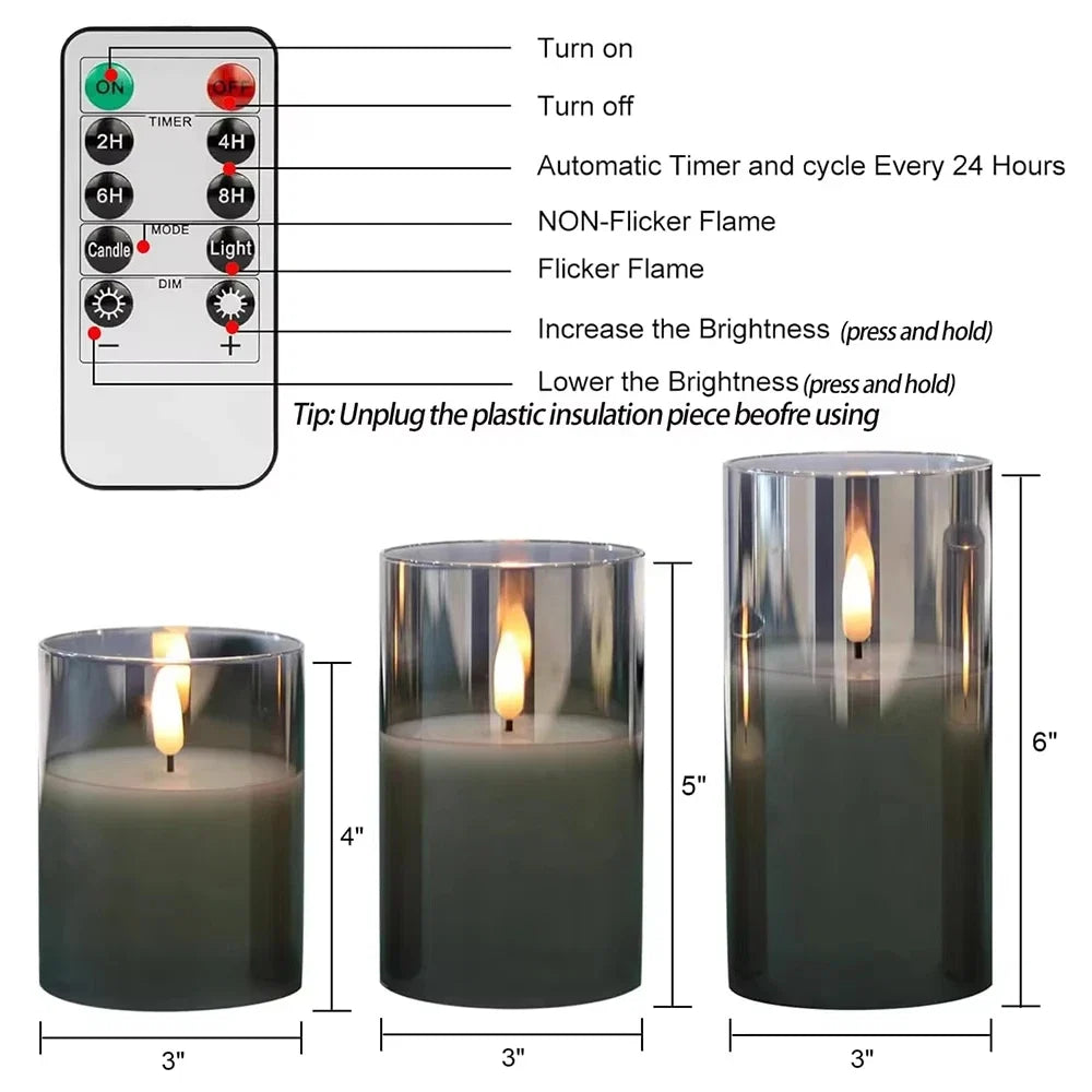 LED Kerzen Set mit Glas Zylinder – Flackernd mit Fernbedienung