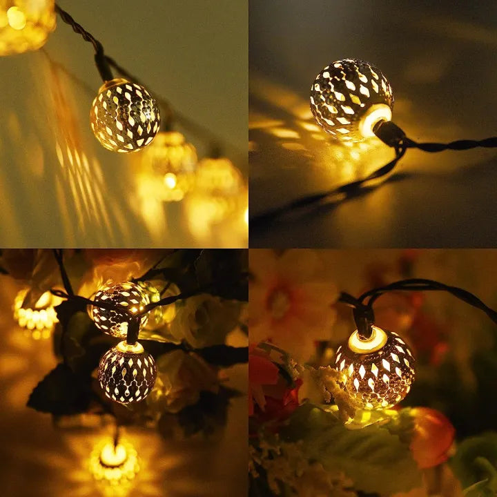 Marokkanische Solar-Lichterkette 12m – 100 LED-Kugeln warmweiß