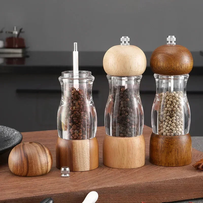 und Pfeffermühlen-Set aus Holz und Glas für die Küche