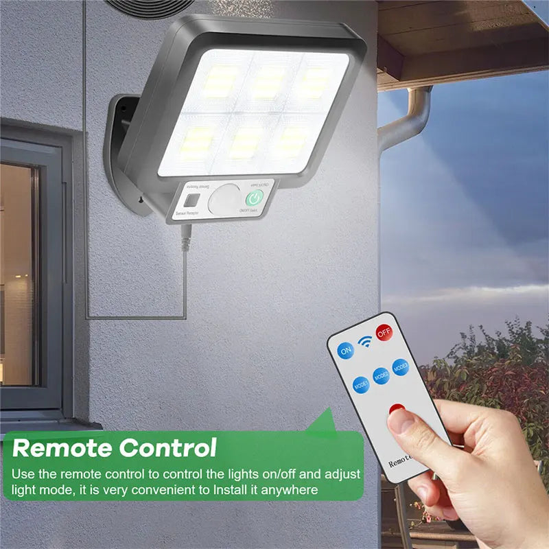 Solar Außenleuchte mit Bewegungsmelder – 72 COB LEDs & Fernbedienung