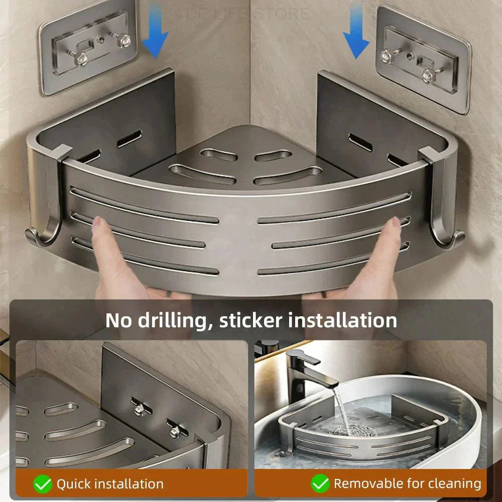 Duschregal Eckregal ohne Bohren 2er-Set mit Haken Aluminium