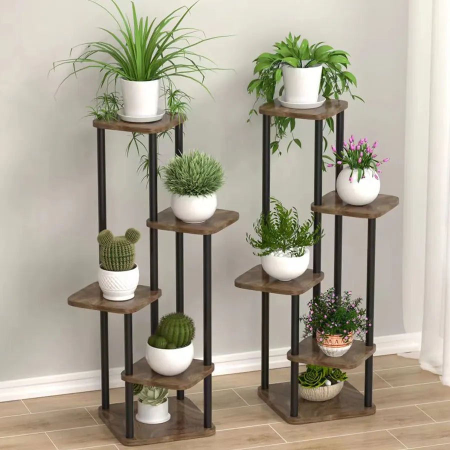 Pflanzenregal 5 Ebenen Metall Holz platzsparend vertikal Blumenständer