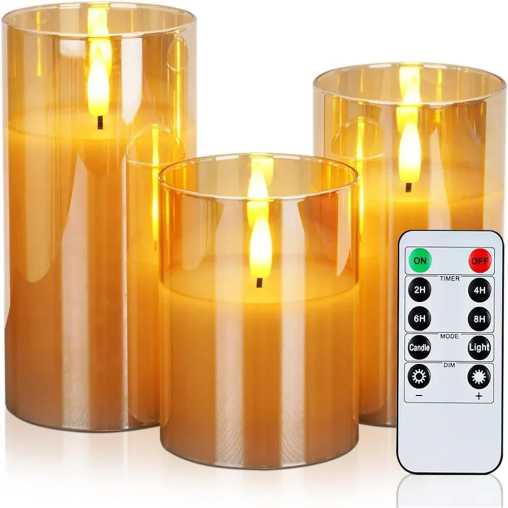 LED Kerzen Set mit Glas Zylinder – Flackernd mit Fernbedienung