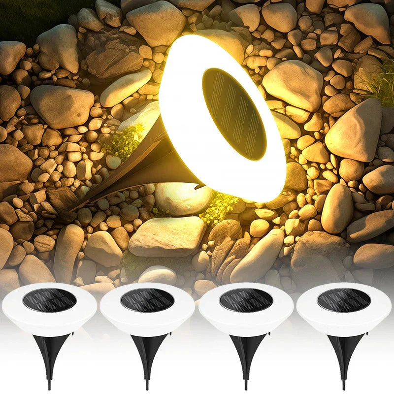LED Solar Bodenleuchten Set 4 Stück 360° Gartenbeleuchtung wasserdicht
