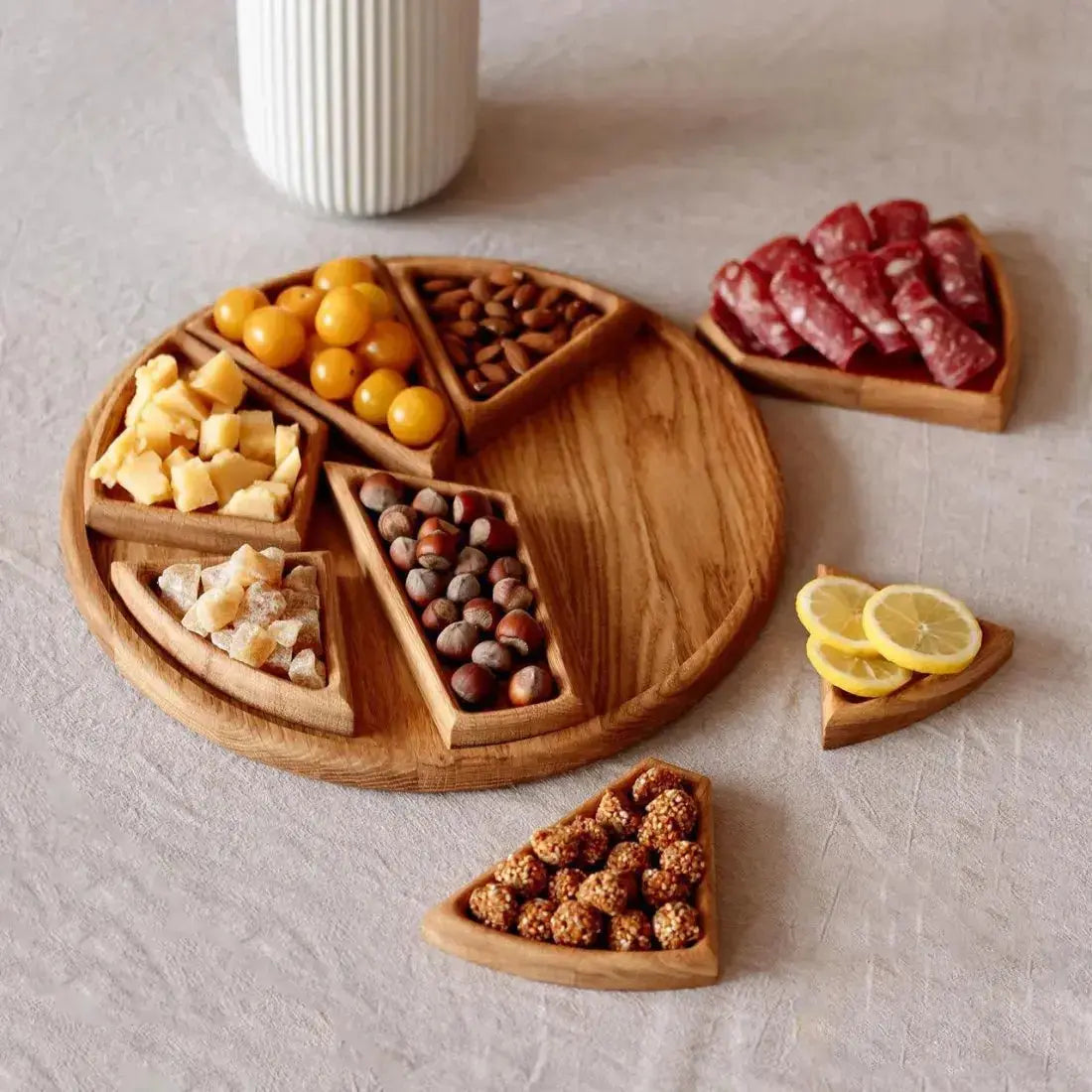 Holz Serviertablett Set mit herausnehmbaren Fächern 25cm