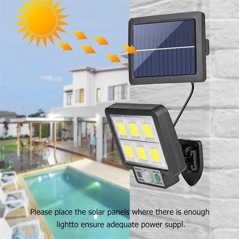 Solar Außenleuchte mit Bewegungsmelder – 72 COB LEDs & Fernbedienung