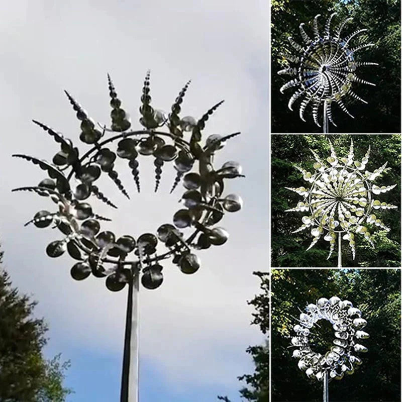Windmühle Gartendeko Metall - Windspiel mit 18 Flügeln geräuschlos