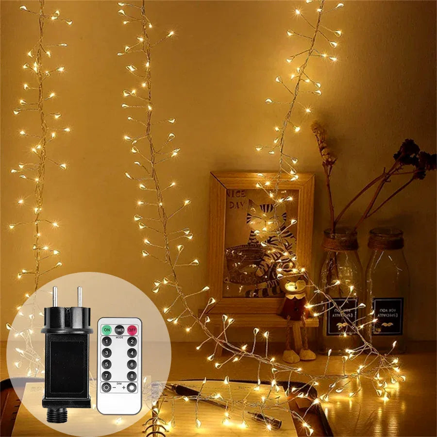 Cluster LED-Lichterkette Silberdraht warmweiß kaltweiß IP44 wasserdicht