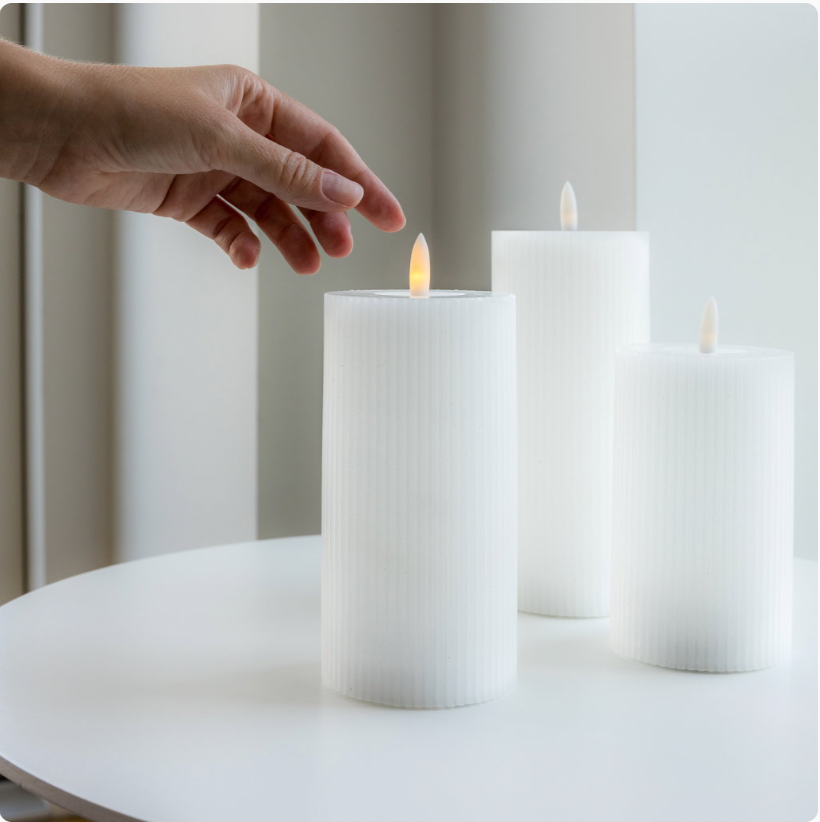 Kerzen Set 3-teilig geriffelt mit Touch-Funktion – warmweißes Licht