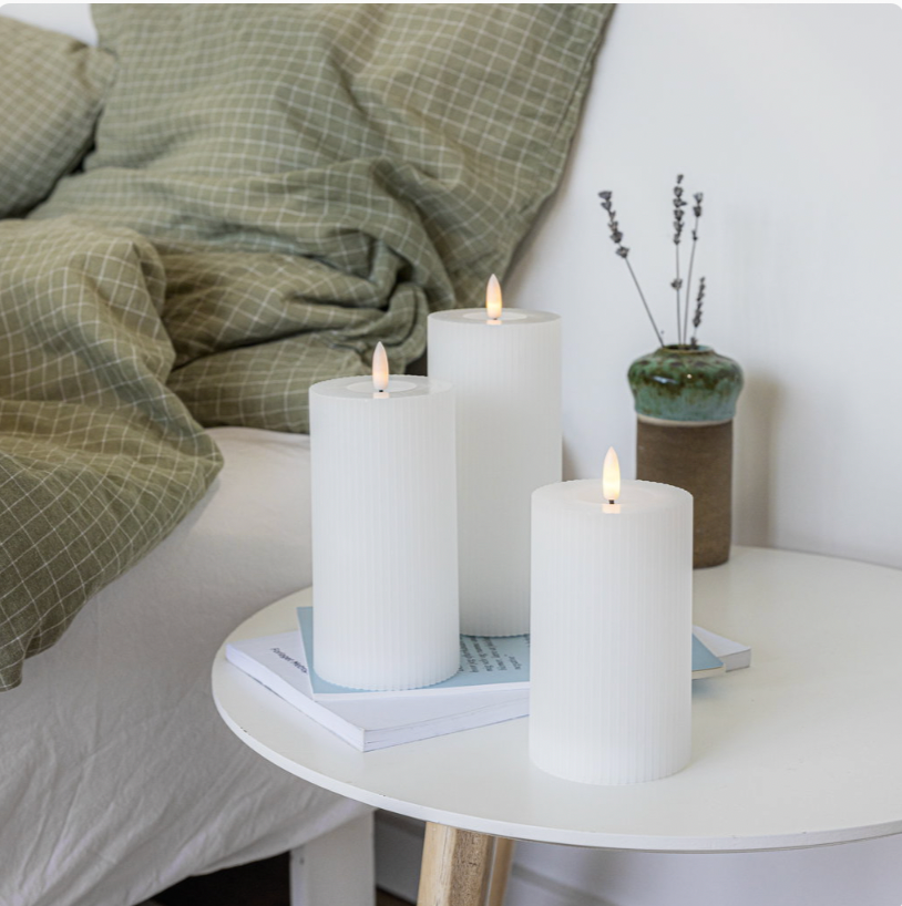 Kerzen Set 3-teilig geriffelt mit Touch-Funktion – warmweißes Licht