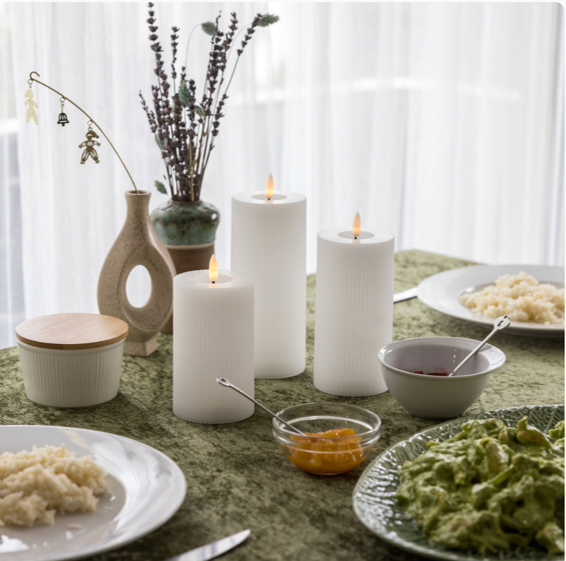 Kerzen Set 3-teilig geriffelt mit Touch-Funktion – warmweißes Licht