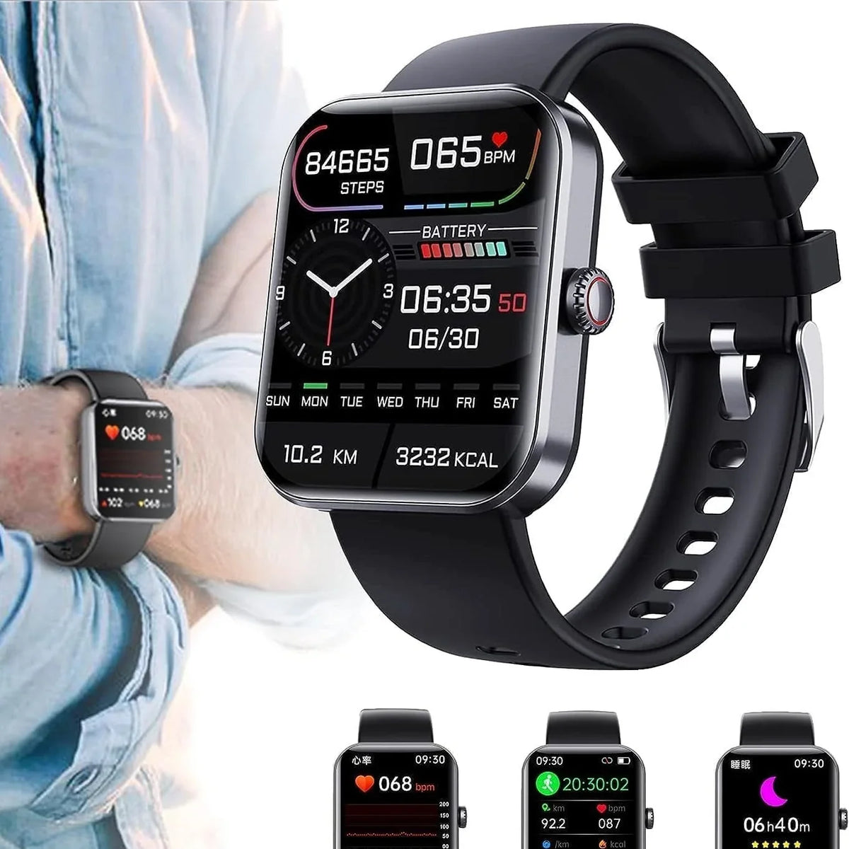 Smartwatch mit Blutzuckermessung und 24/7 Herzfrequenzüberwachung