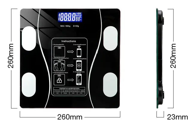 Digitale Körperfettwaage mit Bluetooth App - 11 Messwerte bis 180kg