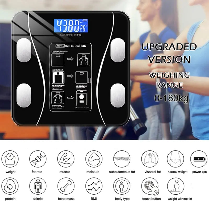 Digitale Körperfettwaage mit Bluetooth App - 11 Messwerte bis 180kg