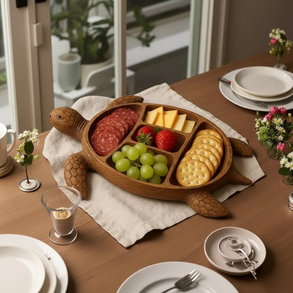 Servierbrett aus Massivholz in Tierform – Snackplatte mit Fächern