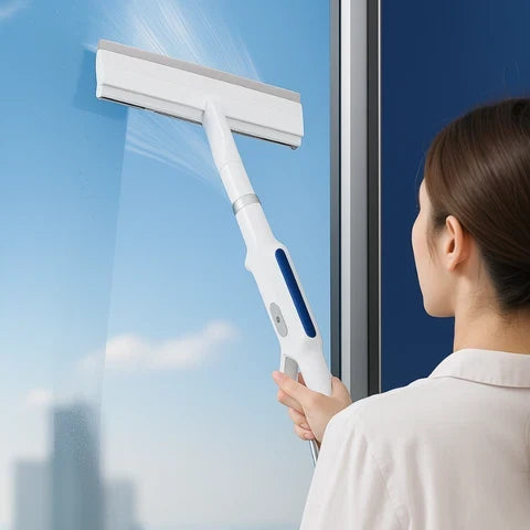Fensterwischer mit Sprühfunktion und Doppelblatt für streifenfreie Scheiben