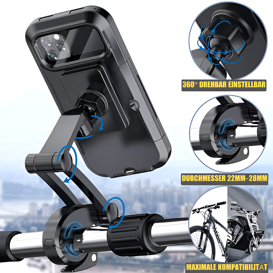Wasserdichter Fahrrad Handyhalter mit 360° Drehung für Lenker