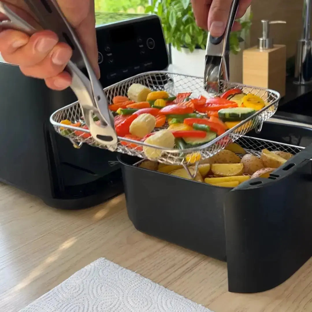 Heißluftfritteusen Einsätze Stapelbar 3er Set mit Zangen