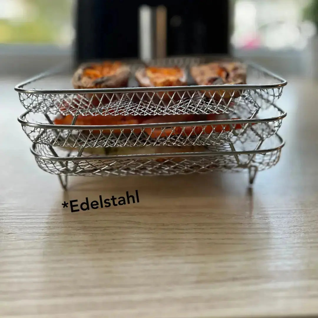 Heißluftfritteusen Einsätze Stapelbar 3er Set mit Zangen