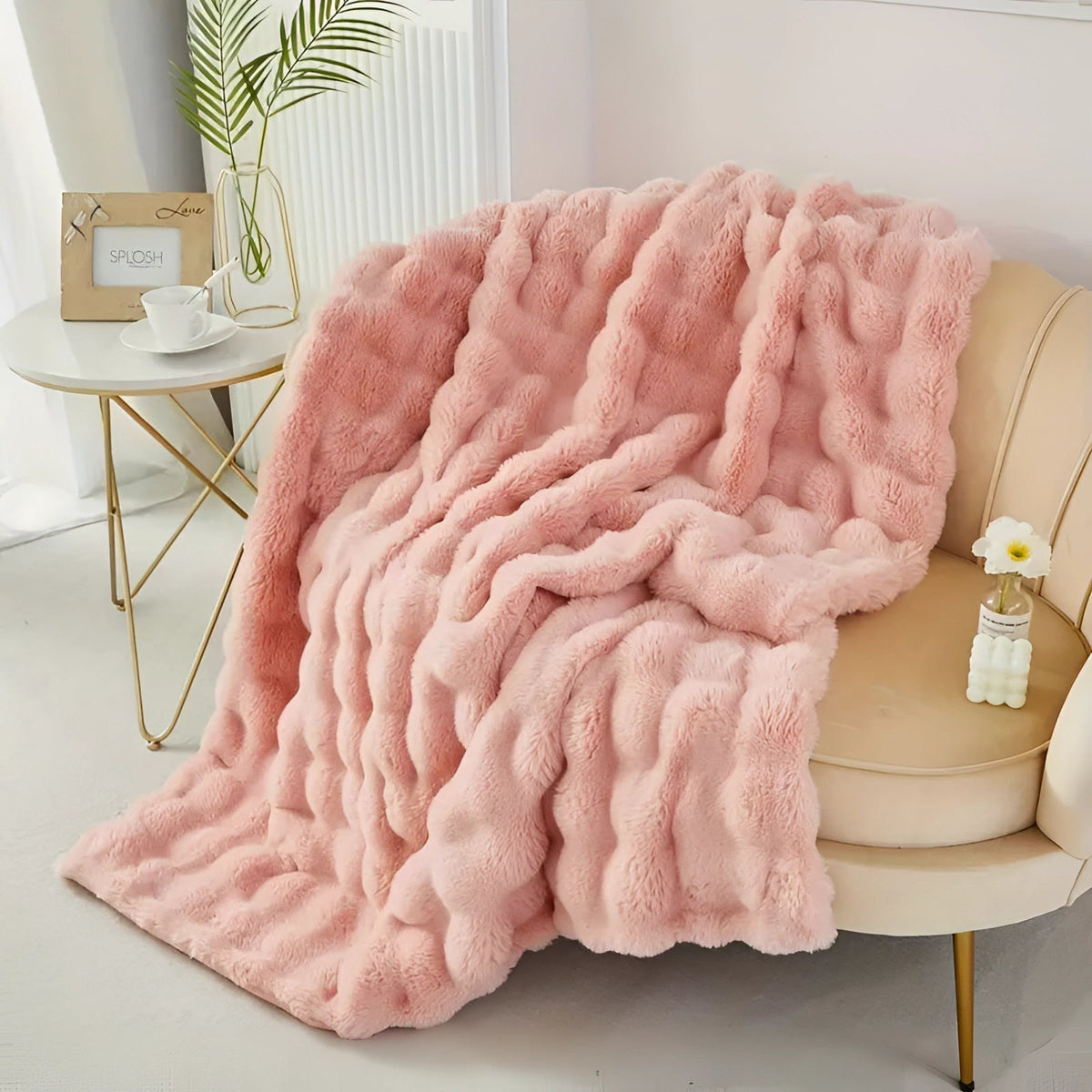 Gewichtsdecke mit Kunstfell und Chunky Knit Design