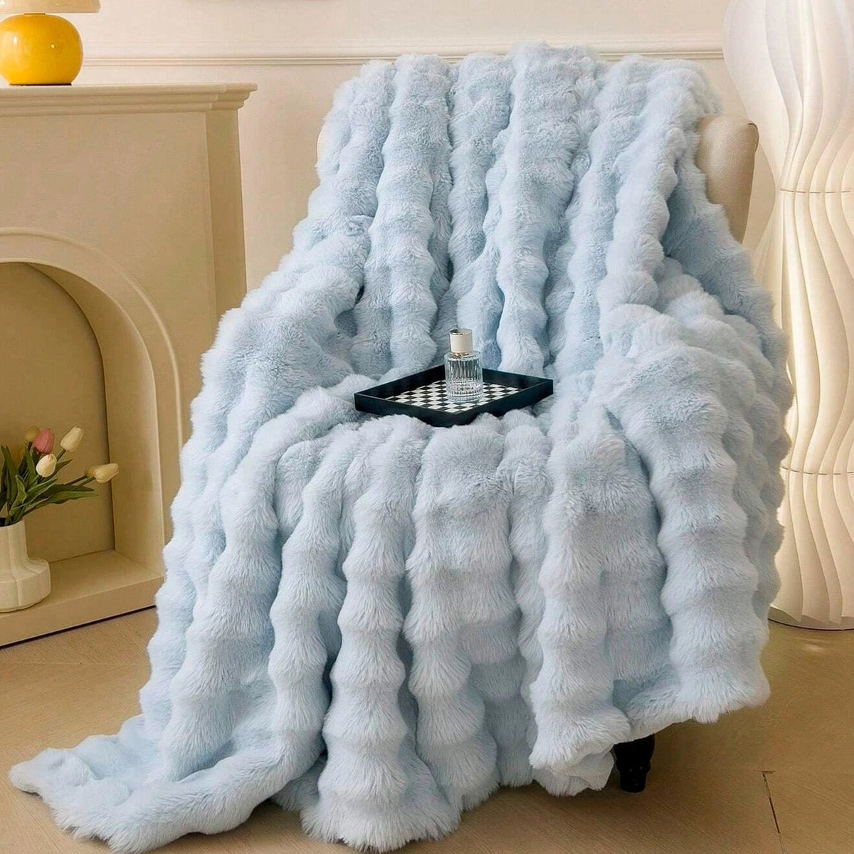 Gewichtsdecke mit Kunstfell und Chunky Knit Design