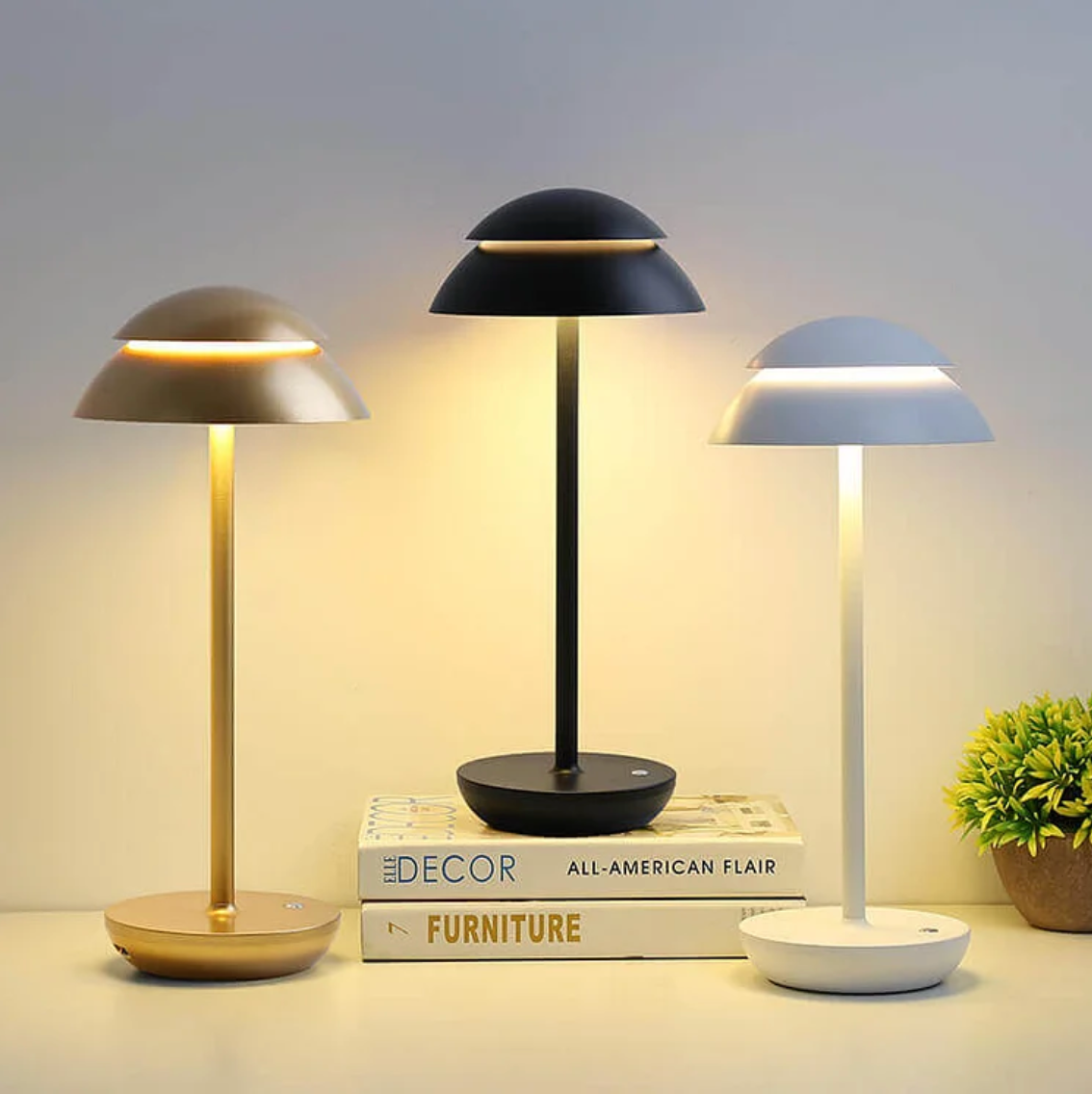 Kabellose Tischleuchte Pilz-Design dimmbar per Touch